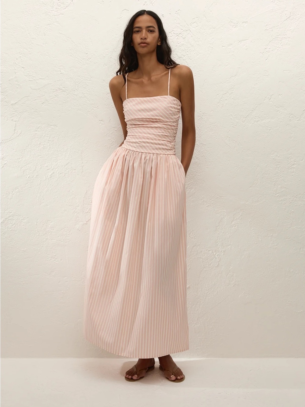 Faithfull the Brand Pinstripe peony white maxi dress